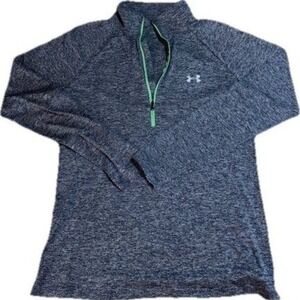 Under Armour HeatGear Women Quarter Zip Pullover Navy Blue Space Dye Thumbholes